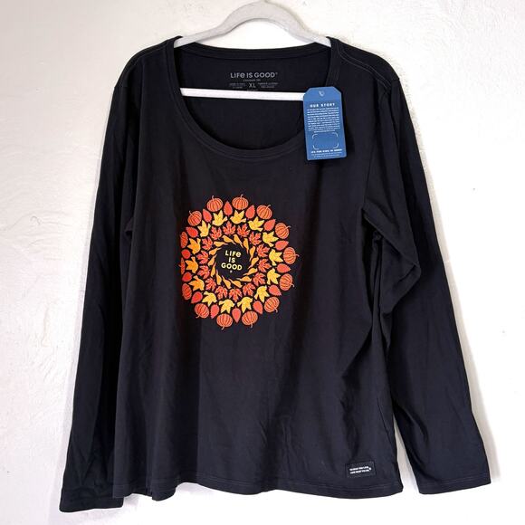 LIFE IS GOOD NWT Crusher Pumpkin Leaves Long Sleeve Tee in Dark Gray Size XL - Picture 2 of 9